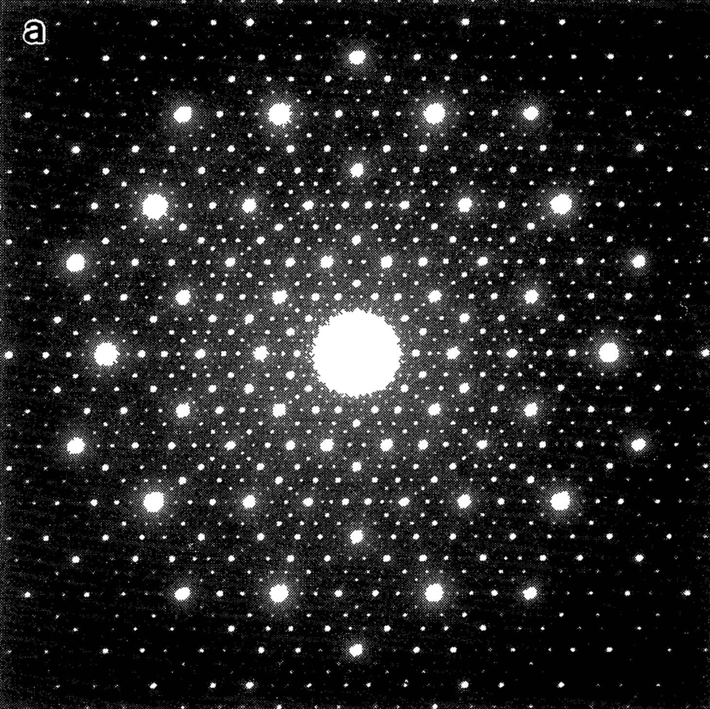 An electron diffraction pattern from a decagonal quasicrystal.